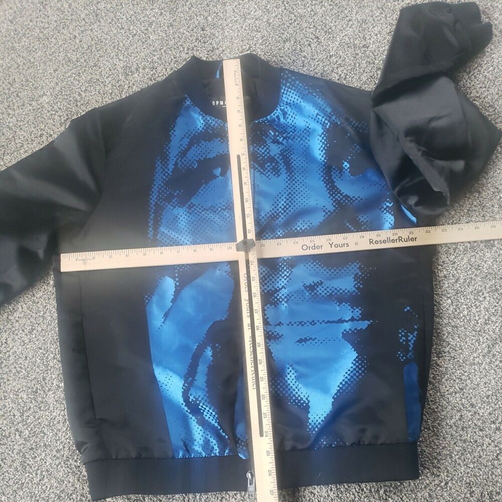 TOPMAN JACKET Medium Black Blue Abstract Bomber Jacket Coat - Picture 8 of 9